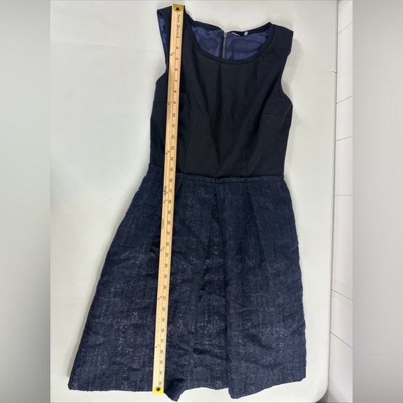 Elie Tahari Sleeveless Black/Blue Pleated Zip Mini A-Line Dress Silk Blend Skirt - Picture 8 of 13